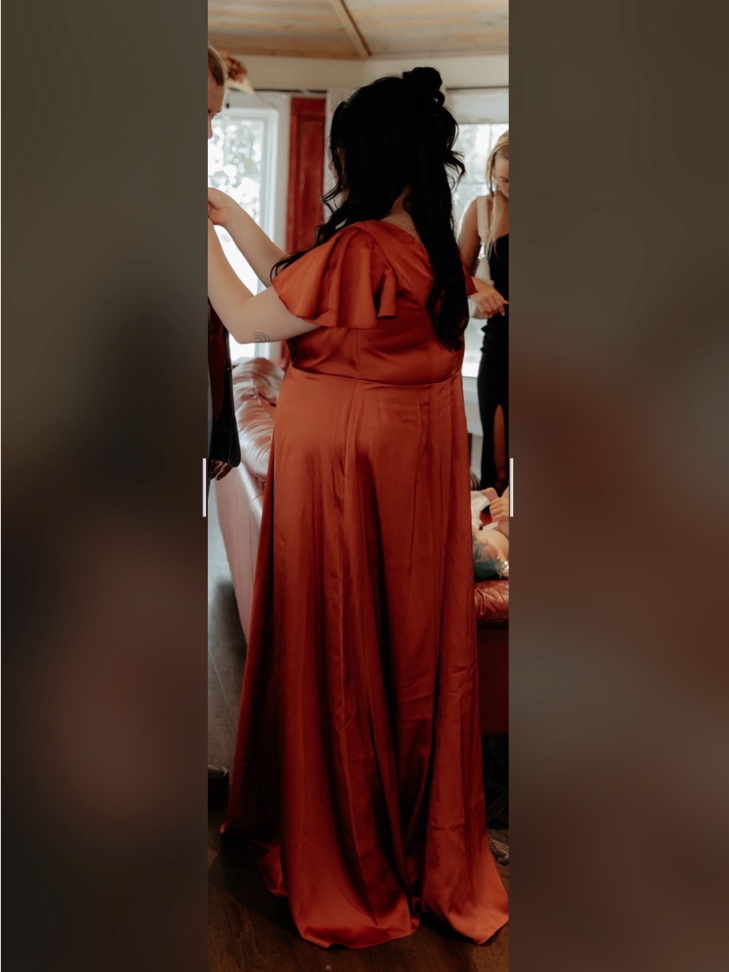 Azazie Soren Rust Orange V-Neck Maxi Dress